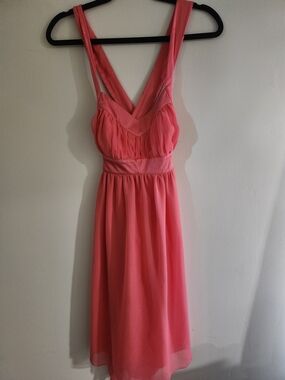 New York & Company Coral Pink Sleeveless V-Neck Midi Dress